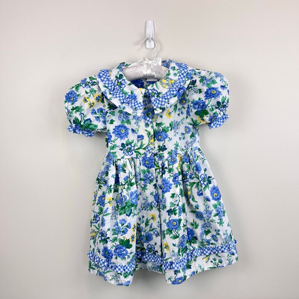 Vintage Rachel's Kids Floral Gingham Ruffle Dress 6